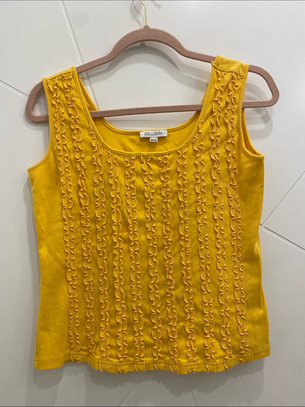 Yellow Ruffle Front Tank Top for Women | Bellesa | 100% Cotton | Size M